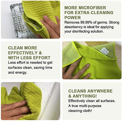 Microfiber Dish Cloth Kitchen Cleaning Rags with Net Poly Scour Side for Washing 12" x 12" 6 Pack (Green and Blue)
