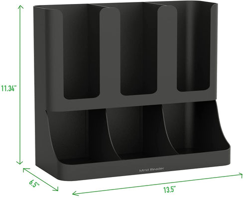 Mind Reader 6 Compartment Upright Breakroom Coffee Condiment and Cup Storage Organizer, Black, 13.5 x 4.30 x 12
