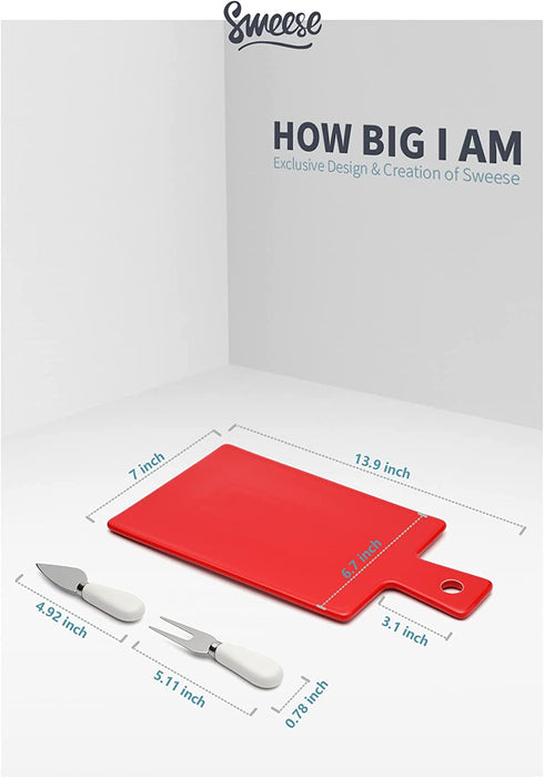 Sweese 818.104 Cheese Board Charcuterie Board Set with Knife, Cheese Serving Platter with Handle for Display, Entertaining and Serving, Fancy House Warming Gift, Red