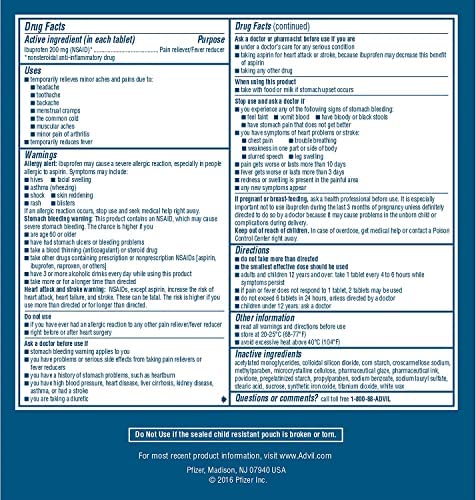 Advil (100 Packets of 2 Capsules) Pain Reliever/Fever Reducer Coated Tablet, Individually Sealed, 200mg Ibuprofen, Temporary Pain Relief, Travel Pack, Greeting Cards Included