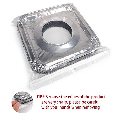 COCIDE 50 Pack Gas Burner Liners Aluminum Foil Square Stove Burner Covers Range Protectors Bib Liners Disposable Gas Burner Bibs Gas Top Liner Stove Aluminum Foil Drip Pans Easy Clean - (8.5" Square)