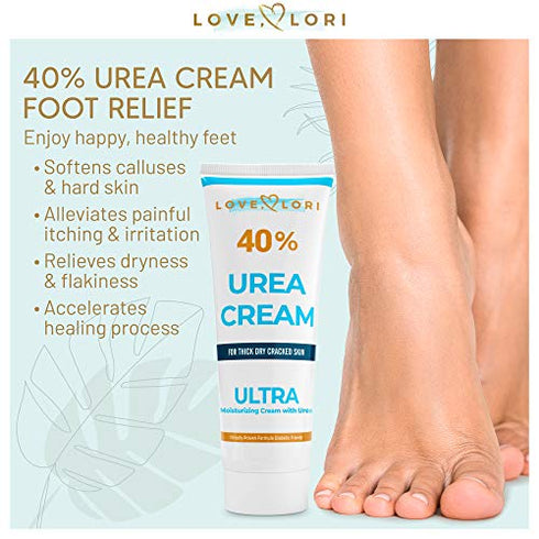 LOVE, LORI Urea Cream 40 Percent for Feet 4 oz Foot Cream For Dry Cracked Feet - Callus Remover & Foot Repair Treatment - Moisturizes Heels, Hands, Knees & Elbows - For Thick, Rough & Dry Skin