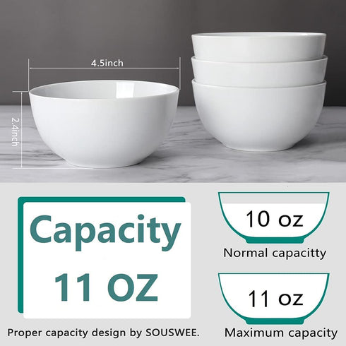 Porcelain 10oz Bowl Set, Chip Resistant and Dishwasher & Microwave Safe, Good for the Kitchen, Dessert Ice Cream Snack and Nut (6 Packs)