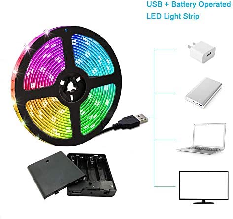 Entiqi LED Strip Lights Battery Powered, 6.5FT/2M RGB LED Light Strip SMD5050 60 LEDs Rope Lights Color Changing Flexible LED Strip Kit for Home Bedroom DIY Party Indoor Outdoor