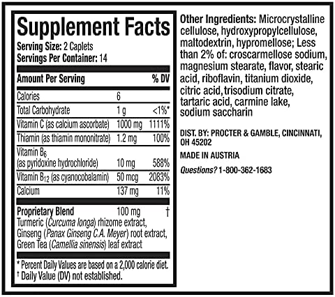 Vicks Super C Energize and Replenish* Daytime Daily Supplement with Vitamin C, B Vitamins Plus a Blend of Herbal Extracts, Coated to be Easy to Swallow, from The Makers of Vicks, 28ct