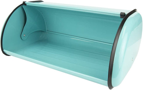 Home Basics Stainless Steel Bread Box with Roll Up Top Lid for Kitchen Counter Food Storage, Bread Bin Box Keeper Holder Also use Baked Goods, Loaf, Cookies & Buns (Turquoise)