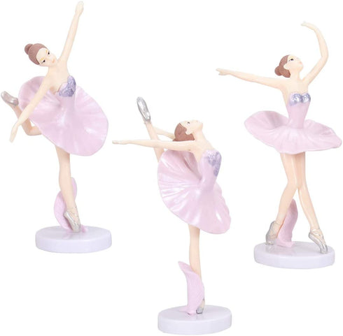 LIOOBO Pack of 3 Ballerina Statue Desktop Ornament Plastic Dancing Girl Crafts Figurines Pink