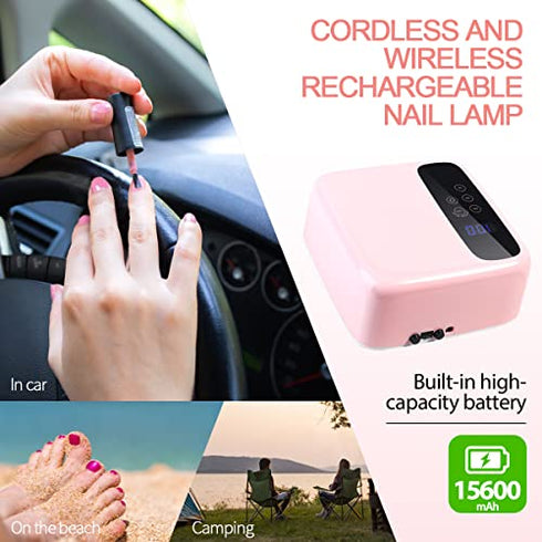 BETE Cordless Led Nail Lamp, Wireless Nail Dryer, 72W Rechargeable Led Nail Light, Portable Gel UV Led Nail Lamp with 4 Timer Setting Sensor and LCD Display, Professional Led Nail Lamp for Gel Polish