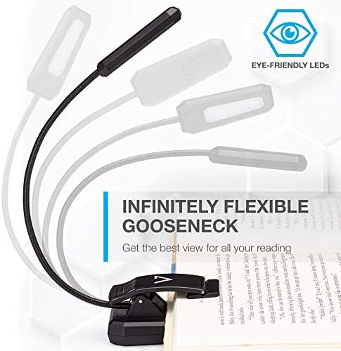 Vont Book Light, Reading Light, Rechargeable Book Light for Reading in Bed, (60 Hours) Eye Protection LEDs Reading Lamp, Clip On Light, Clamp Light, Bed Lamp, 3 Modes, Warm White Light (Black)