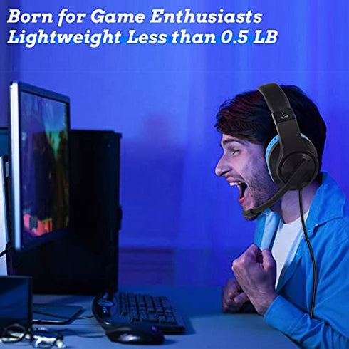 Gaming Headset for Nintendo Switch, Xbox One, PS4, DIWUER Bass Surround and Noise Cancelling 3.5mm Over Ear Headphones with Mic for Laptop PC Smartphones (Black Blue)