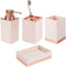 mDesign Square Plastic Bathroom Vanity Countertop Accessory Set - Includes Soap Dispenser Pump, Divided Toothbrush Holder, Tumbler Rinsing Cup, Soap Dish - 4 Pieces - Light Pink/Rose Gold