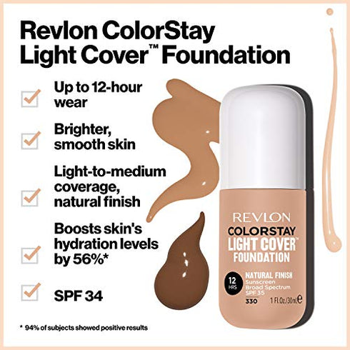 Revlon ColorStay Light Cover Liquid Foundation, Hydrating Longwear Weightless Makeup with SPF 35, Light-Medium Coverage for Blemish, Dark Spots & Uneven Skin Texture, 240 Medium Beige, 1 fl. oz.