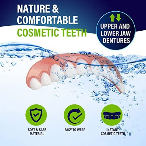 FCcassiel Fake Teeth, Cosmetic Teeth, Comfort Upper and Lower jaw Denture, Protect Your Teeth, Regain Confident Smile, Veneer Dentures for Women and Men