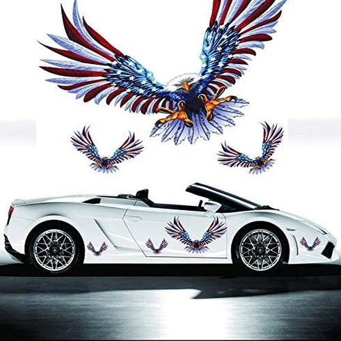 Practisol Bald Eagle Car Decals American Flag Car Decal Stickers Patriotic American Eagle Car Decal Graphics Vinyl Stickers Decals for Car Hood Window Body Side Decal and Graphics (3 Sizes 4 Pack)