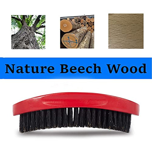 Premium Palm Wave Brush - Medium Hard Palm Curved Wave Brush for Men - Made with Nature Beech & Black Mix Bristle Men's Hair Brush Wave Brush For Men 360 (RED LEE)