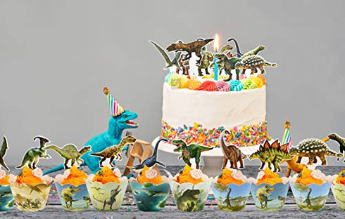 Dinosaur Cupcake Toppers and Dinosaur Cupcake Wrappers 48 Pcs Dinosaur Party Decorations Birthday Party Supplies For Boys Dino Cupcake Topper