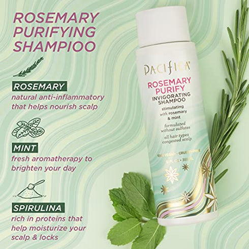 Pacifica Beauty, Rosemary Purify Invigorating Shampoo, Soothing Mint, Detox Scalp and Hair from Product Buildup & Excess Oil, Sulfate Free, Silicone Free, Vegan & Cruelty Free