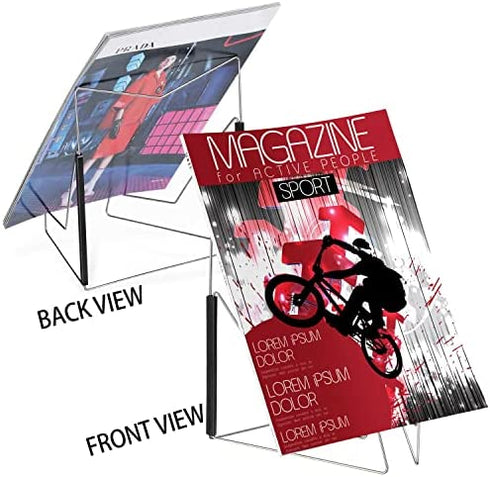 2 Pieces Book Stands, Adjustable Reading Stand, Music Book Easel Display Holder, Fold-n-Stow Metal Bookstand, Small Book Rest for Kitchen Countertops (Black)