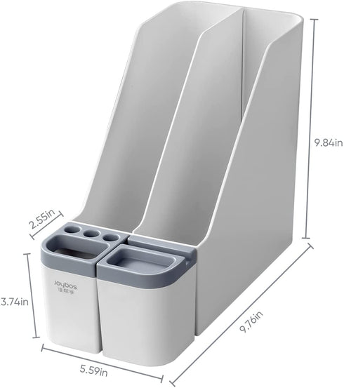 MOPALL Large Capacity Magazine File Holder, Folder Holder, ABS Magazine Organizer-Storage Container for Office Desktop with 2 Stationery Storage And Vertical Removable Compartments