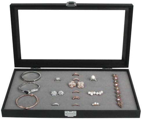 JackCubeDesign Jewelry Ring Display Organizer Storage Box Case Tray Holder with 72 Slot Ring Display (Black, Inside Gray Velvet)-:MK248C