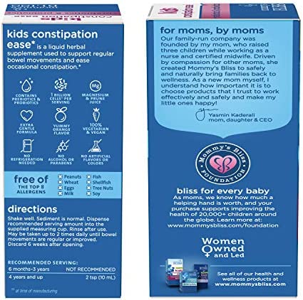 Mommy's Bliss Kids Constipation Ease with Prebiotics & Probiotics: Supports Regularity & Digestive Health, Constipation Relief for Kids, Age 4+, 4 Fl Oz
