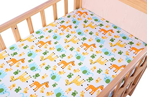 Bassinet Sheet Set 3 Pack Jersey Knit Ultra Soft Stretchy for Baby Boy Girl Compatible with Halo, MiClassic, Chicco Lullago Mattress Dinosaur Elephant Giraffe Rabbit Blue Yellow Green by Knlpruhk