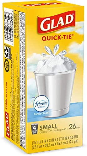 Glad Small Trash Bags - OdorShield 4 Gallon White Trash Bag, Gain Fresh Scent with Febreze - 26 Count (Package May Vary)