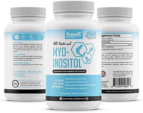 Myo-Inositol - PCOS - 2200mg Strongest NMR Verified - 120 High Potency Powder Capsules - Best Value Myo Inositol - Made in The USA