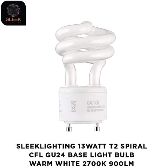 SleekLighting 13Watt T2 Spiral CFL GU24 Light Bulb Base 2700K 900lm -UL Approved,Compact Fluorescent -Warm White Light 4pack