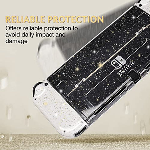 DLseego Protective Glitter Case Compatible with Switch OLED Console Updated Version, Glitter Bling Soft TPU Cover with Shock-Absorption and Anti-Scratch Design- Golden Crystal Glitter