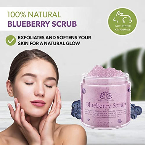 Organic Blueberry Scrub, Natural & Pure Face Exfoliant for Soft and Healthy Skin, Hydrating and Nourishing Salt Body Scrub with Shea Butter & Pure Oils
