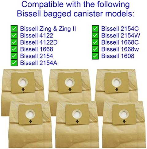 Vacurama Premium Bissell Vacuum Bags - Compatible for Zing, Zing 2 & PowerForce Canister Models 4122, 4122D, 1668, 1668C, 1668W, 2154A, 2154C, 2154W, 1608 - Bag Type 213-8425 (6 Pack)