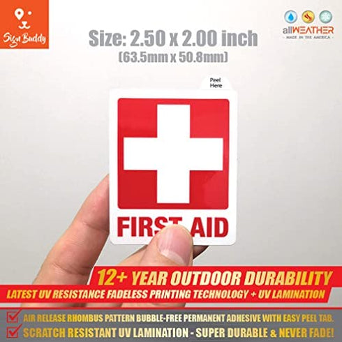 (2.50 x 2.00 inch) Waterproof UV Lamination Fade-Resistant Cross Symbol Safety Sign Vinyl Sticker for First AID Box/Kit Decal