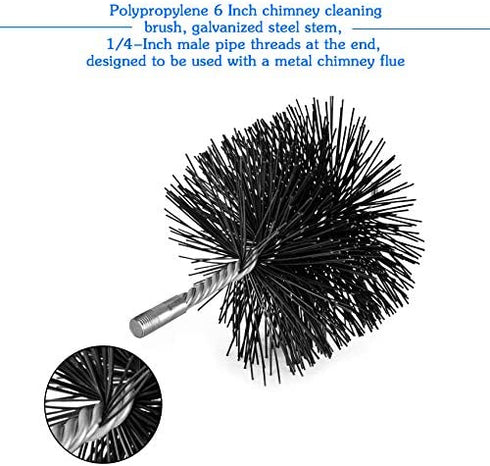 Stanbroil 6 Inch Round Chimney Cleaning Brush with 1/4" NPT Fitting for Insulated Chimneys, Stainless Steel or Metal Stove Pipes- Works with Most Chimney Rod Sets