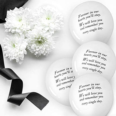 Gejoy 50 Pieces Memorial Balloons Remembrance Balloons White Funeral Balloons and 3 Pieces Balloon Ribbon for Balloon Release, Funeral Decoration