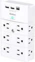 Multi Plug Outlet - Addtam Surge Protector Wall Mount with 12 Outlet Extender- 3 Sides and 3 USB Ports (1 USB-C), Outlet Splitter Power Strip for Home, Office, Hotel, White