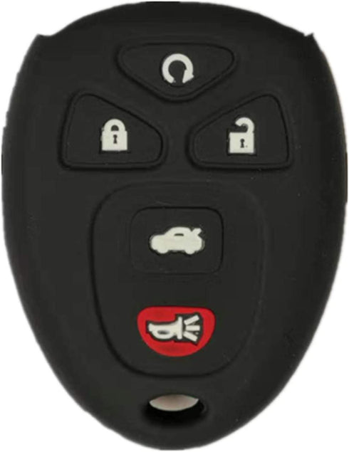 RUNZUIE Silicone Keyless Entry Remote Key Fob Cover Case Protector Fit for Chevy Suburban Tahoe Traverse GMC Acadia Yukon/Cadillac Escalade SRX Buick Enclave Saturn Outlook (Black 5 Buttons)