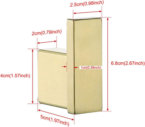 RANDOM Gold Towel Hooks, Coat Robe Clothes Hook for Bathroom Kitchen Garage Wall Mounted (2 Pack ), SUS 304 Stainless Steel Brushed Gold Hook,96009-8BG.