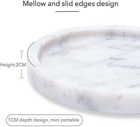 JIMEI Natural Marble Round Vanity Tray Jewelry Ring Dish Holder Fruit Serving Tray for Bathroom, Kitchen, Nightstand or Table Decoration (5.51IN (14CM))