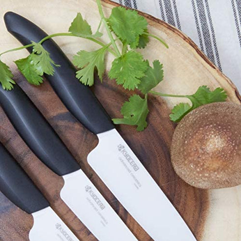 Kyocera 3-Piece Slicing Knife Set Ceramic, 5-inch 4.5-inch and 3-inch, Black Handle with White Blades
