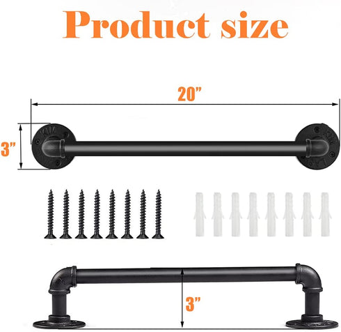 Industrial Pipe Towel Rack Towel Bar 20 Inch, Heavy Duty Wall Mounted Rustic Farmhouse Bath Towel Holder for Bath Bathroom Kitchen Door Handle Handrails