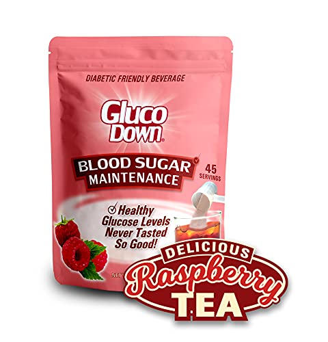 GLUCODOWN, Maintain Healthy Blood Sugar, Delicious Raspberry Tea Mix, Diabetic Friendly, 45 Servings, 1 Resealable Package.