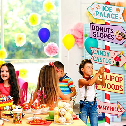 Gejoy 20 Pieces Candyland Party Decorations Candy Land Party Sign Welcome Candyland Birthday Party Decorations Directional Signs Street Photo Prop Cutouts for Sweet Candy Theme Party Supplies