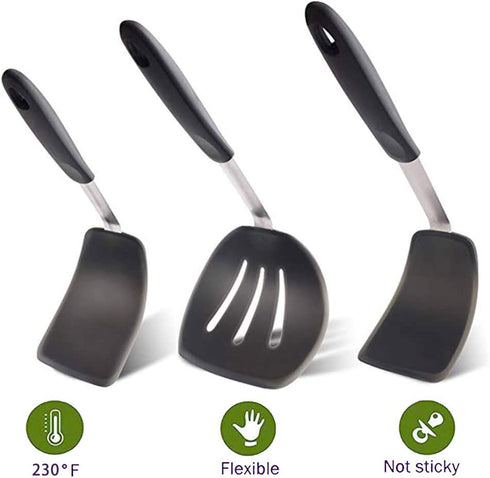 CGSGDK Silicone Flexible Turner Spatula Set, 5-Piece Heat Resistant Flexible Rubber Spatulas,Silicone Cooking Utensil Set,Non Stick Rubber Kitchen Utensils for Cooking Fish, Steak,Eggs, Pancakes