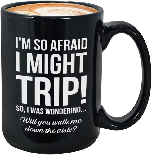 Proposal Coffee Mug 15 oz, Will You Walk Me Down The Aisle Wedding Proposal Gift For Dad Uncle Brother Step Father Grandpa Best Friend, Black