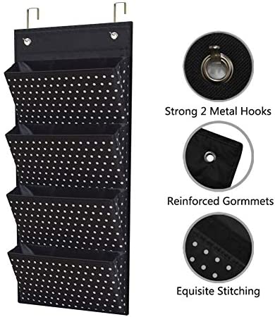 Eamay Wall Mount/Over Door File Hanging Storage Organizer - 4 Large Office Supplies File Document Organizer Holder for Office Supplies, School, Classroom, Office or Home Use, White Dots Pattern