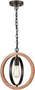 Farmhouse Pendant Light Wood and Black Light Fixture Vintage 1-Light Adjustable Chain Pendant Light