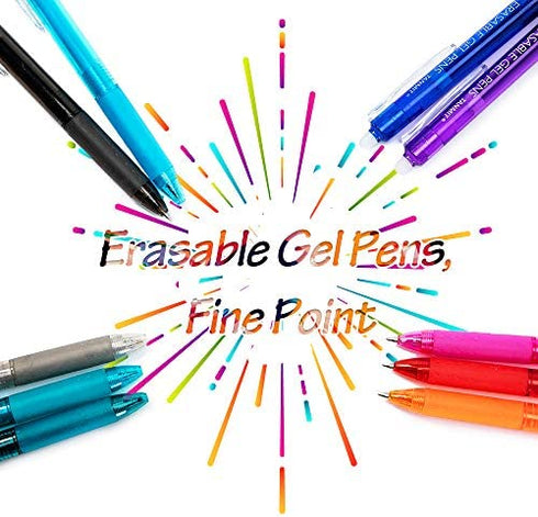 Erasable Pens, Retractable Erasable Gel Pen Clicker, 10 Colors Fine Point Gel Ink Pen for Writing, Planners, Taking Note