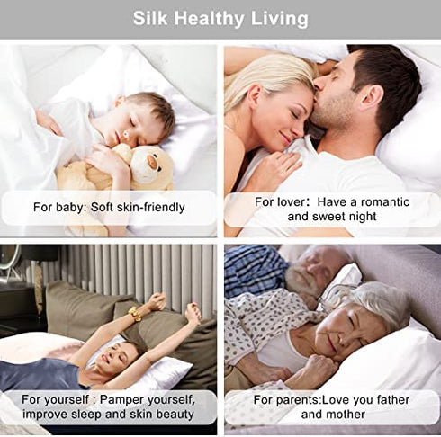 Ravmix Silk Pillowcase for Hair and Skin with Hidden Zipper, Both Sides 21 Momme Silk, 1PCS, Standard Size 20×26inches, Pure White