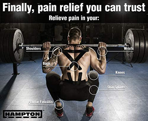 (2 Pack) Kinesiology Tape for Physical Therapy Sports Athletes – Latex Free Elastic, 16ft Water Resistant Kinetic Uncut Kinesiology Tape for Knee Pain, Elbow & Shoulder Muscle - Black